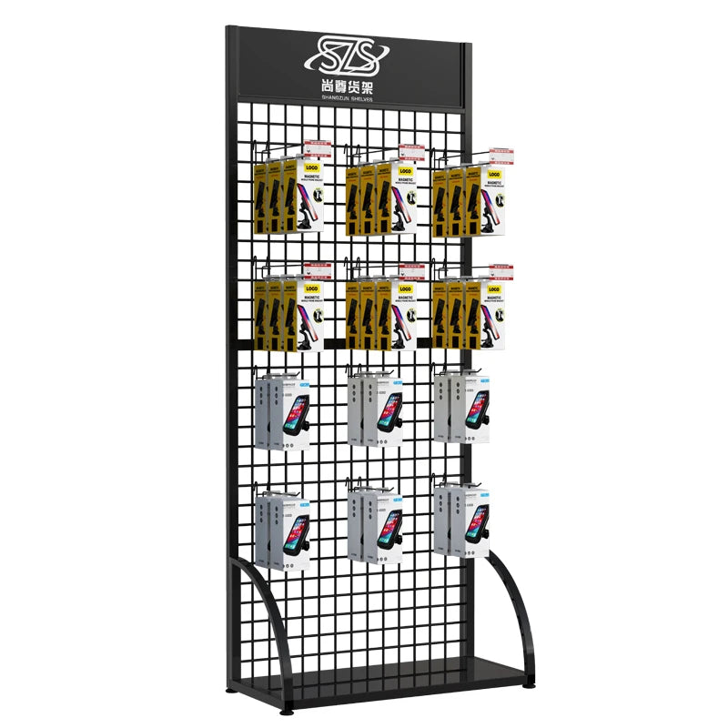 Black Iron Wire Cell Phone case  Jewels Ornament Toothbrush Hanging Display Stand Floor-standing Metal Grid Display Rack