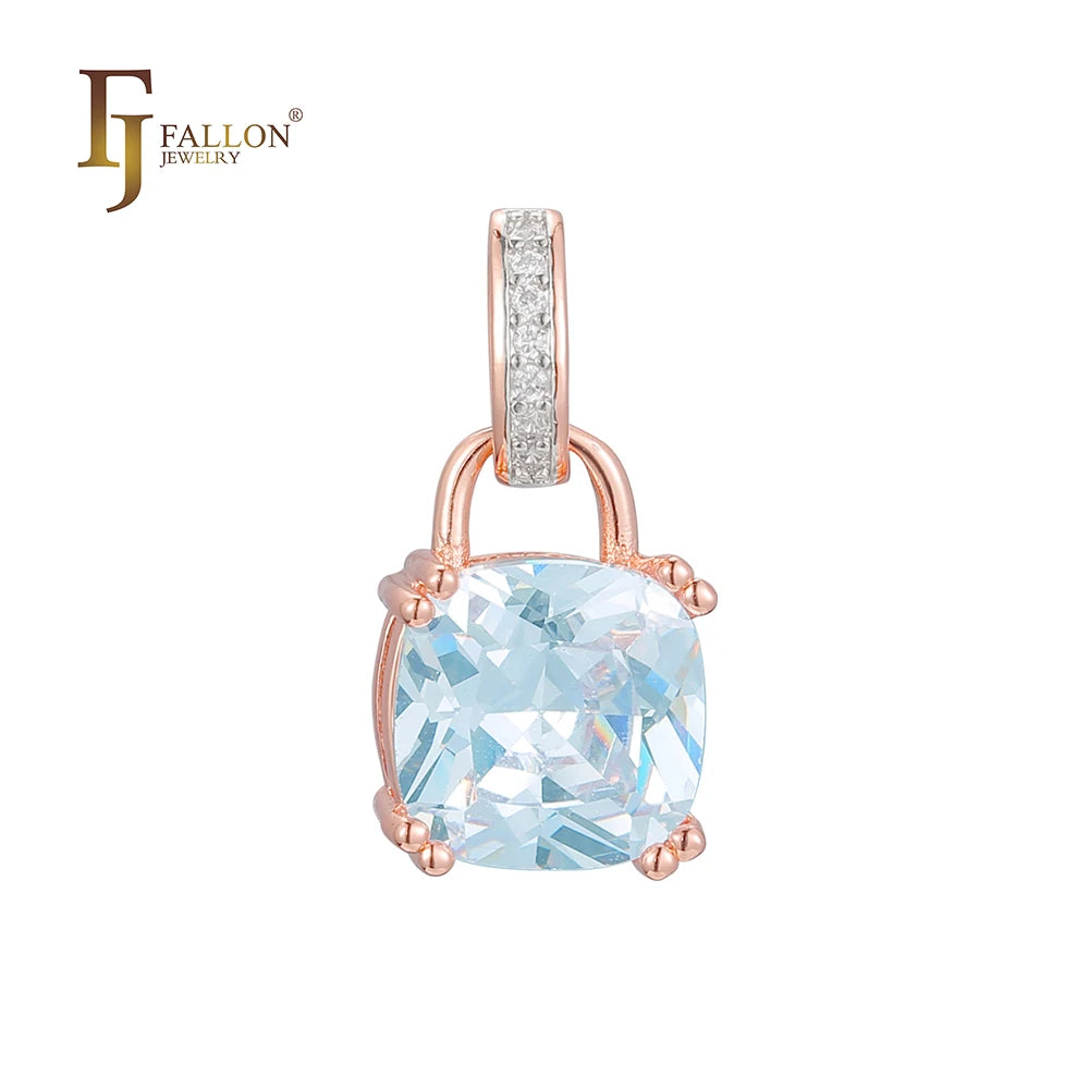 FJ Fallon Fashion Jewelry Lock Solitaire Pendant Plated in Rose Gold Two Tone Brass Based