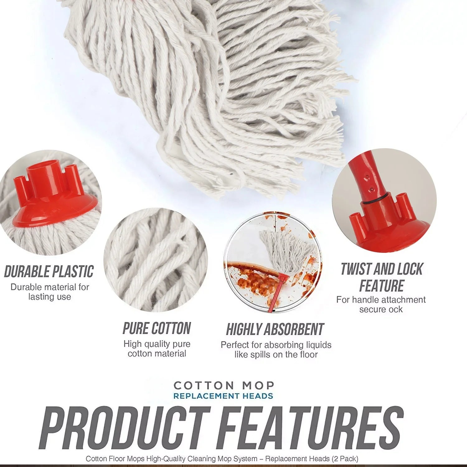 MSJ Factory Durable Hospital Dry Wet Mop Round Head Refillable Cleaning Cotton Mop Replaceable Floor Mop Head