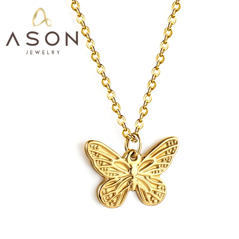 Ason Hot Sale New Fashion 18k Gold Plated Necklace Non-fading Stainless Steel Butterfly Pendant Necklace for Women