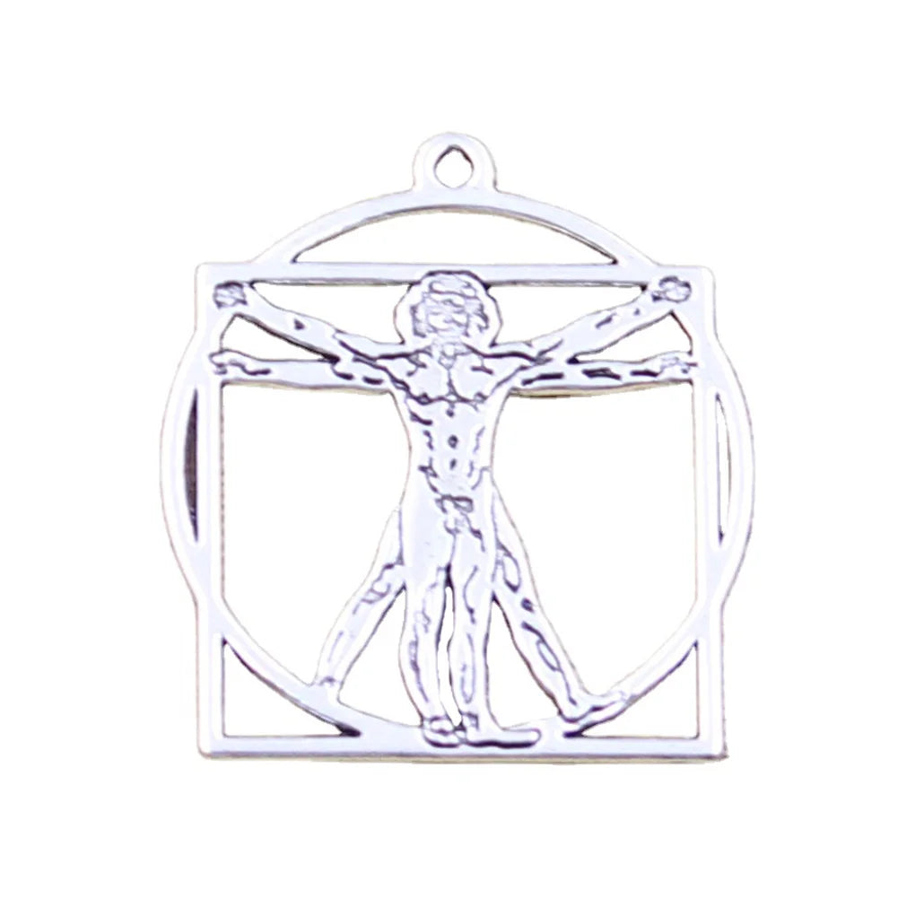 Fashion Charms Antique Silver Color Alloy Charms Pendant Da Vinci Vitruviano Man for Jewelry Making 34x30MM