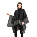 Autumn/Winter European Wind Cloak Geometric Leopard Pattern Color Block Long Shawl Wrap Linen Cape Scarf Coat for Women