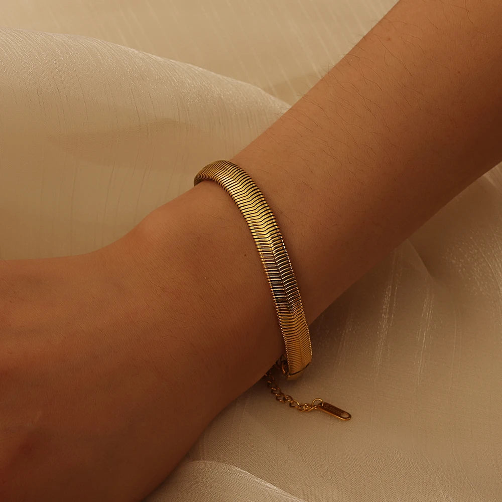 Hot Basic Herringbone Chain Bracelet Jewelry 18K PVD Gold Stainless Steel Fashion Jewelry Wide Thick Flat Snake Chain Bracelet