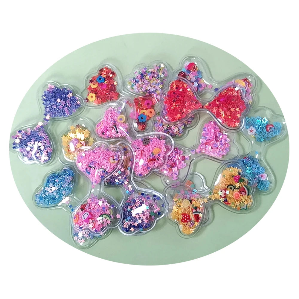 Transparent Bow Heart Star Shape Sequins PVC Shaker Flat Back Quicksand Patch Hair Bow Supplies Scrapbook Embellishment