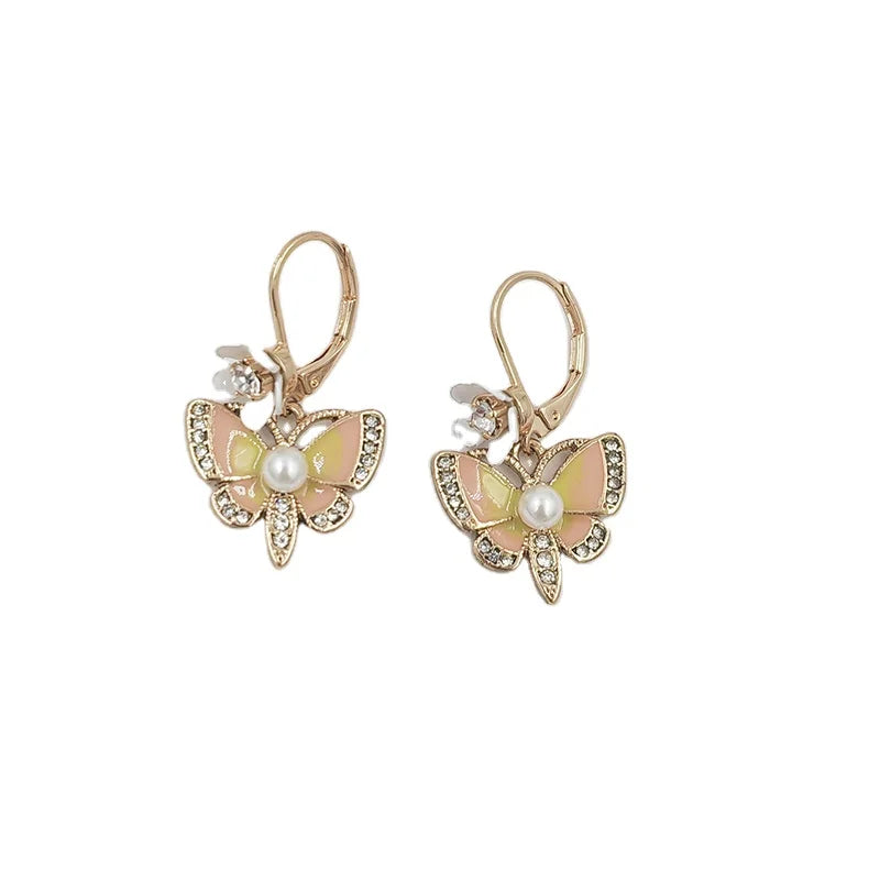 New Brand Crystal Enamel Butterfly Earrings for Women Charms Statement Pearl Earring Party Jewelry