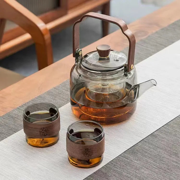 High Borosilicate Glass Lifting Kettle Stove-cooking Teapot Tea Set Household Heat-resistant Floral Teapot