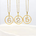 18K Customized Pendant Minimalist Stainless Steel Chain New Classic Number Charm Cubic Zirconia Pendant Necklace