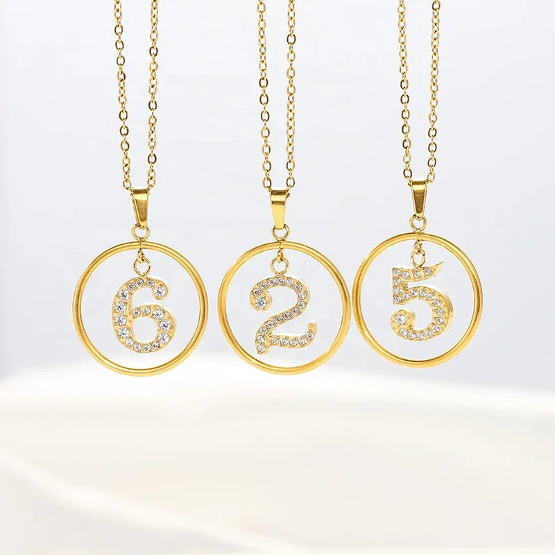 18K Customized Pendant Minimalist Stainless Steel Chain New Classic Number Charm Cubic Zirconia Pendant Necklace
