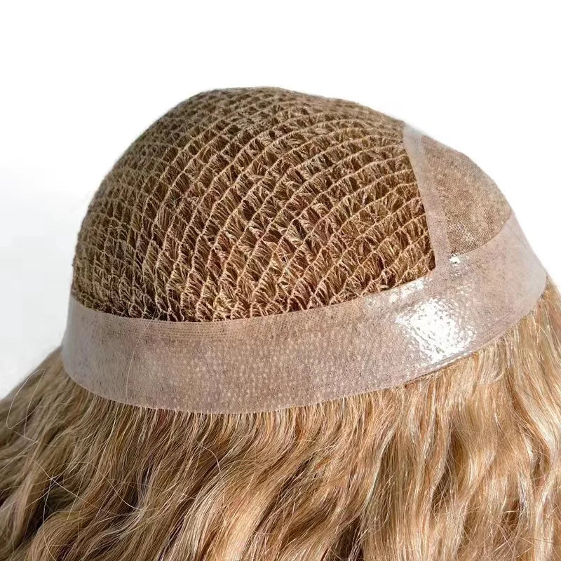 Fishnet Silk Base Topper European Virgin Cuticle Aligned Human Hair Dark Brown Color Wave Silk Base Women's Topper Blonde Curly