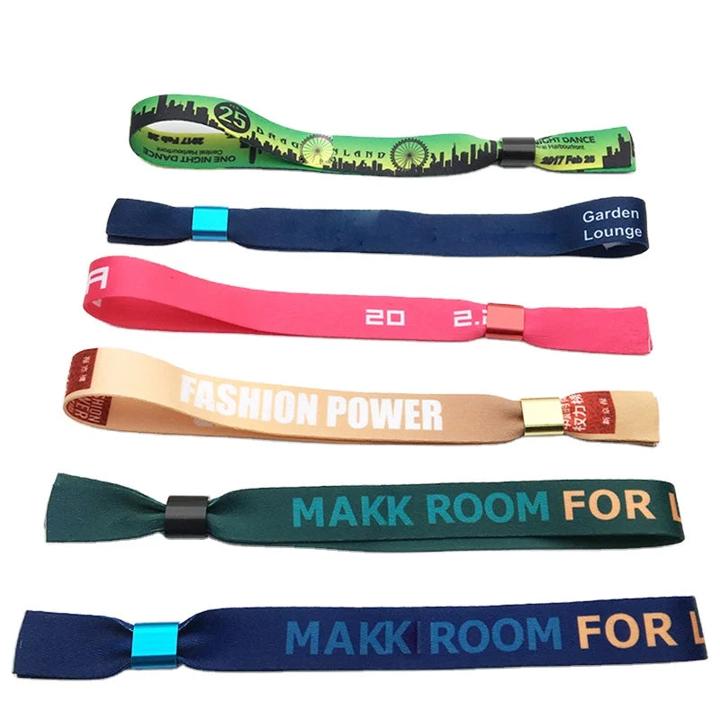 RFID CHIP High Quality Custom Event Festival Party Ribbon Satin Fabric Brands logo Text Printing Wristbands Bracelets