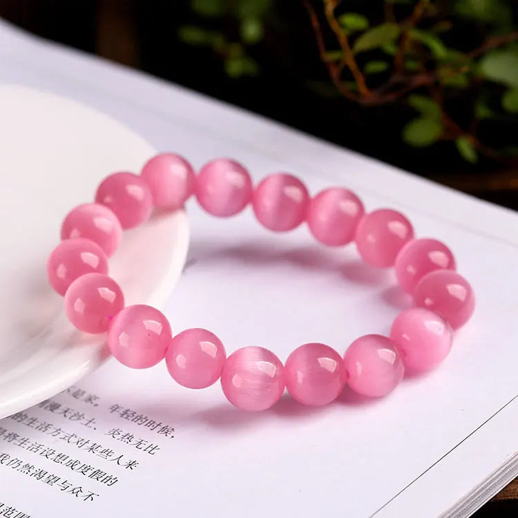 SC New Dainty Rose Quartz Bracelet Teen Girls Bright Raw Pink Healing Crystal Bracelet Natural Opal Stone Beaded Bracelet Women