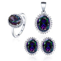 Classic Engagement 925 Sterling Silver Jewelry Sets Aaa Cubic Zirconia Rhodium Plating Oval Gemstone Mystic Topaz Set Jewelry