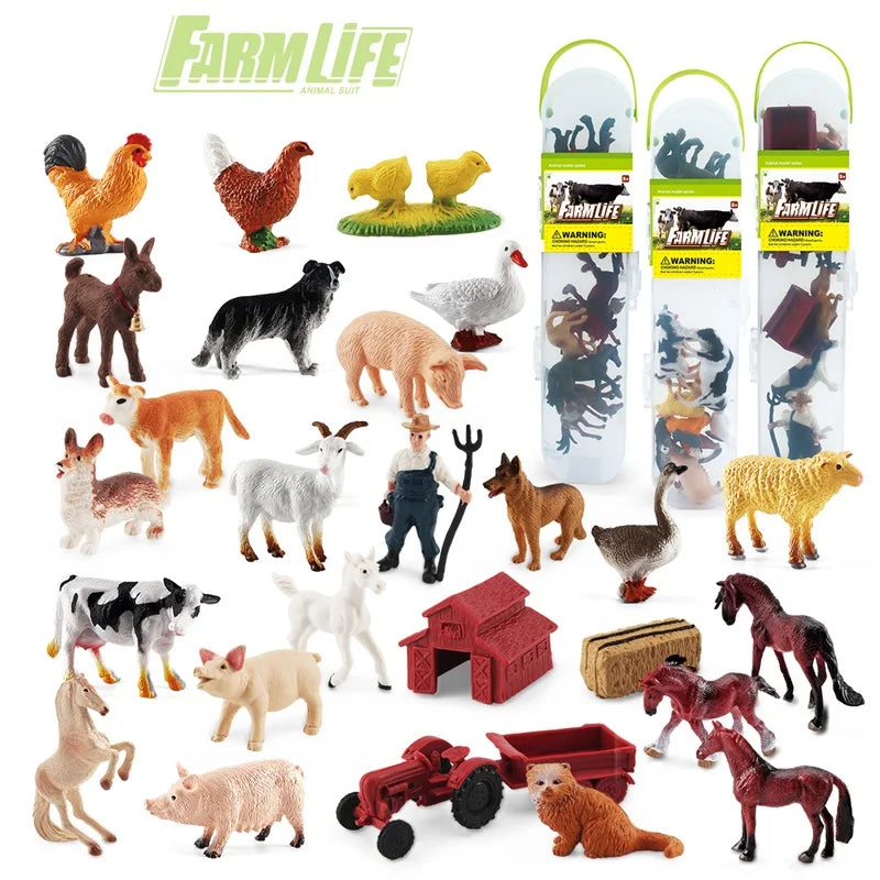 12pcs PVC Simulation Animal Models Realistic Farm Animal Toy Set Rabbit Horse Pig Goat Dog Duck 3D Educational Toys for Kid
