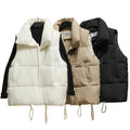 Women Sleeveless Jacket Puffer Vest Ladies Winter Warm Waistcoats Female Solid Stand Collar Coat Loose Outwear