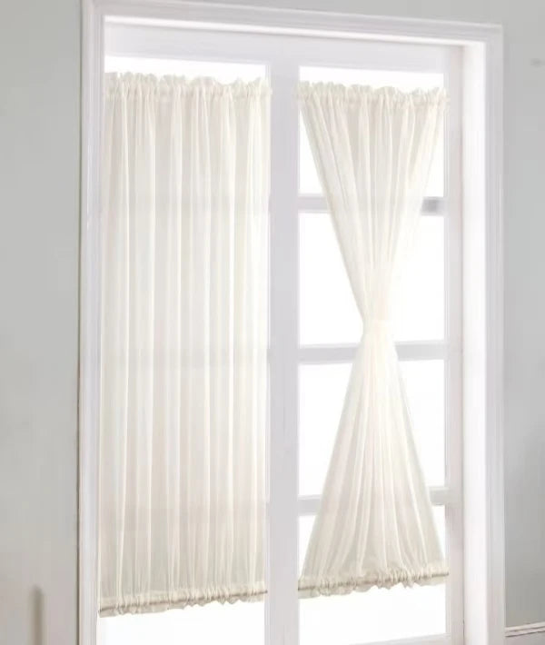 ReadyMade Wholesale French Style Door Window Curtains White Voile Sheer Curtains Polyester Rod Pocket Processing Type