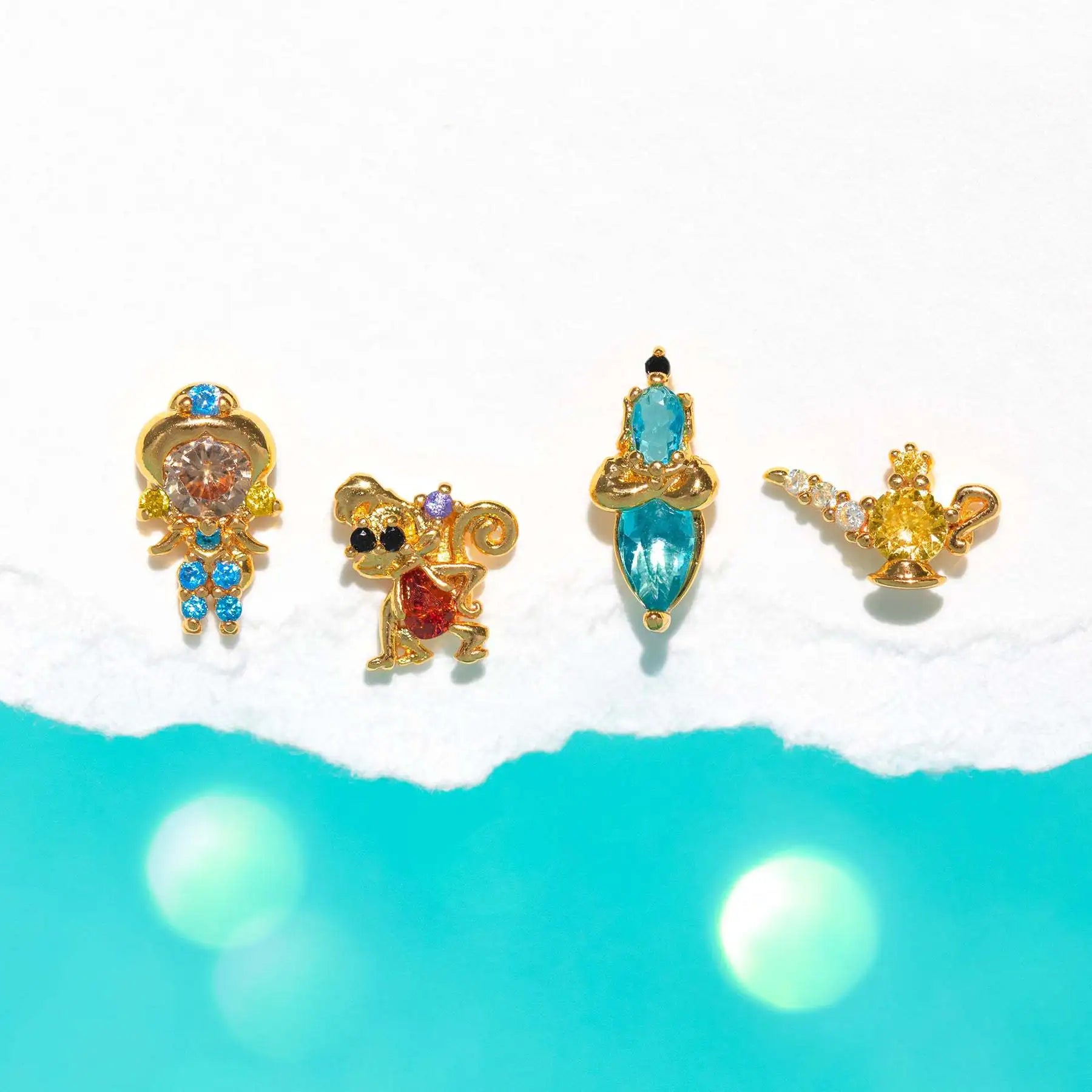 Wholesale Cartoon18k Gold Brass Color Zircon Princess Earring Senior Sense Creative Fashion Small Animal Ear Studs Set for Women