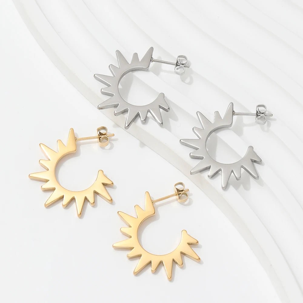 JLE0241 JOOLIM Jewelry PVD 18K Gold Plated Sunburst Hoop Earring Stylish Earring Customized Jewelry Manufacture Supply