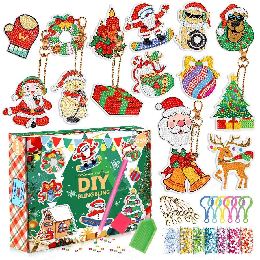 LS Popular Christmas Blind Box DIY Diamond Painting Key Chain Pendant Cartoon Style Acrylic Hand Point Drill Plastic Key