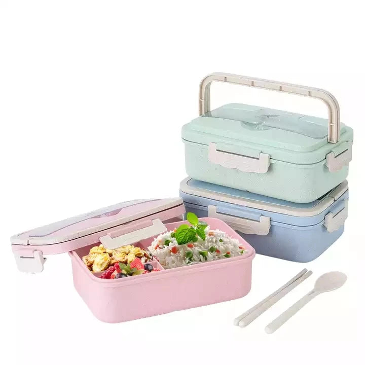 Wheat Straw BPA Free Lunch Box with Cutlery for Kids and Adults Microwavable Portable