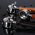 Wood Handle 51mm Bottomless Stainless Steel Bottomless Double Mouth Coffee Portafilter With Espresso Set