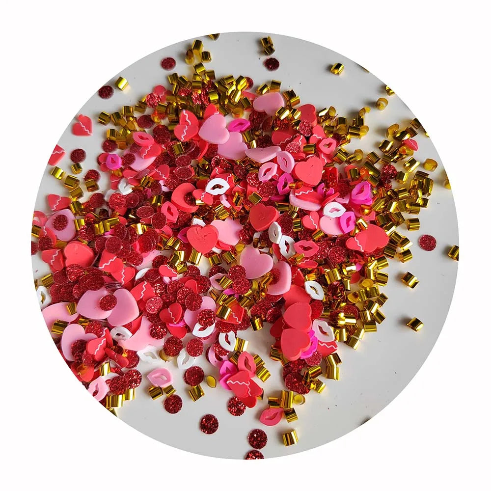 500g/Lot Valentines Themed Soft Clay Slime Hears Sweet Lips Drinks Clay Slices Sprinkles for DIY Nails Art Crafts Filling