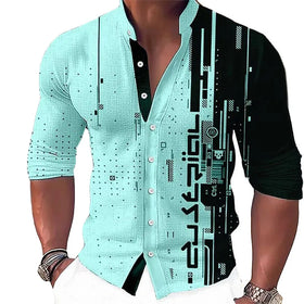 RNSHANGER Fashion Stand Collar Shirts for Men Casual Outdoor Party Dresses Soft Comfortable Fabric Button Male Shirts