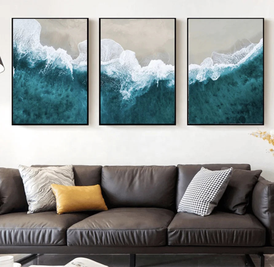 Abstract Beach Canvas Art Fashion Painting Modern Poster Print Blue Ocean Unique Wall Art Living Room Decor Tropical Wall Art