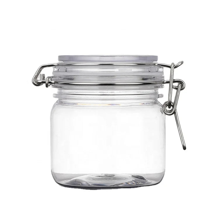 Kitchen Storage 280ml PET Plastic air Tight Seal Jar Pet Plastic Bottles Canning Jars with Clasp Lids for Food