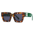 Fashion Trendy Sunglasses Custom logo Hollow Out Sun Glasses Leopard Green square Shades Unisex Eyeglasses
