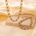 Minimalist Non Tarnish Stainless Steel Jewelry Set Oval Flower Thick Chain Link Infinity Women's Necklace Bracelet Set