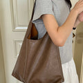 Soft Pu Leather Women's Shoulder Bags Solid Color Vintage Ladies Book Tote Bag Portable High Capacity Female Commute Handbags