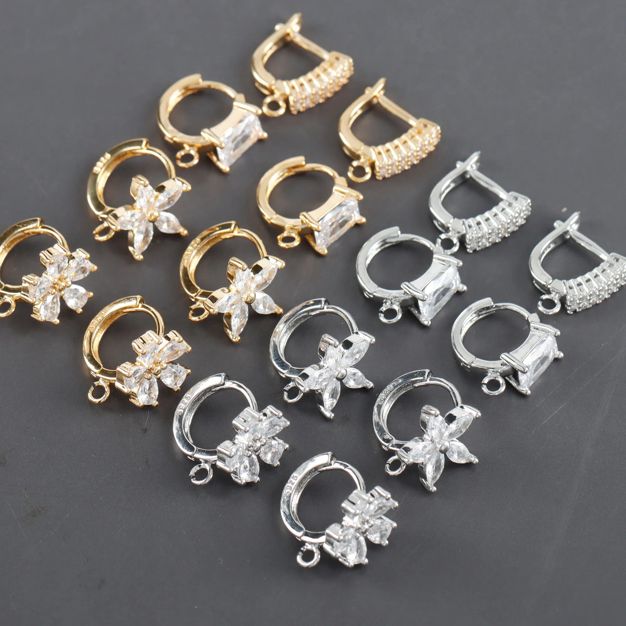 M1046 10pcs/lot Flower Shape Gold Silver Color Metal Zircon Diy Earring Hook for Women Jewelry Making Accessories in Bag