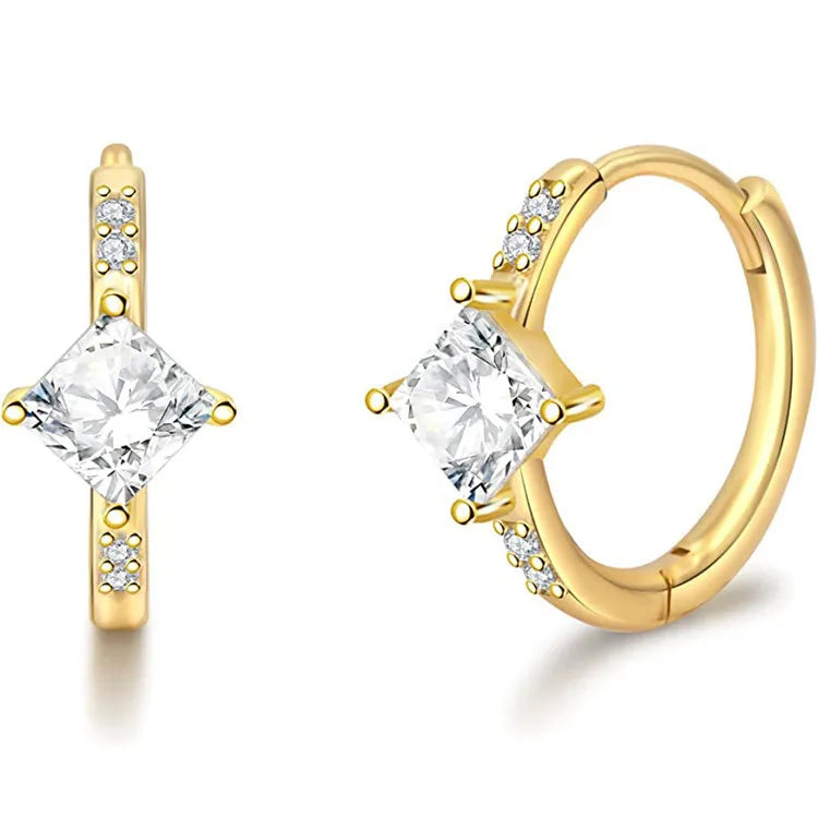 SP Luxury 925 Sterling Silver 18k Gold Plated Diamond Hoop Earrings 925 Sterling