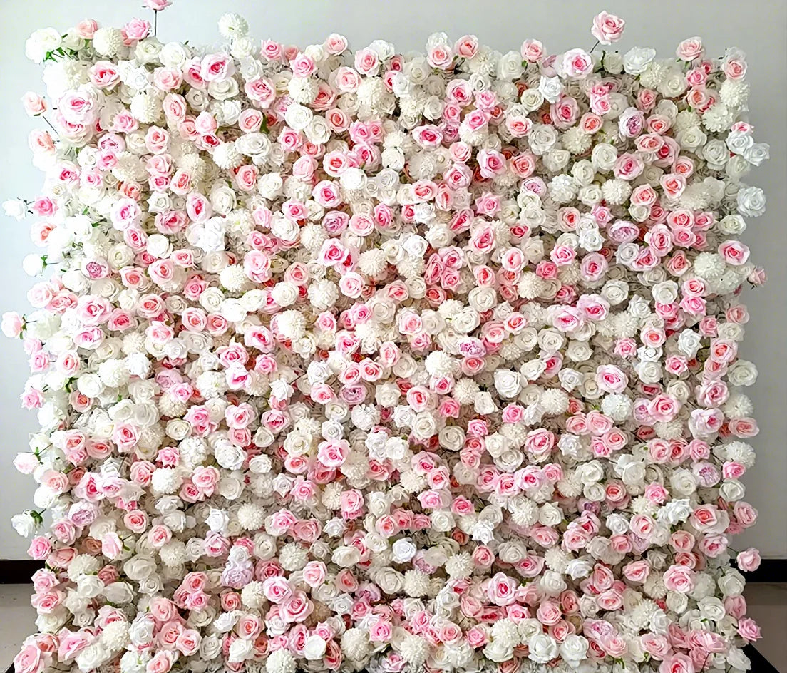 S038 Wedding Photo Wall 5d Flower Wall Booth Backdrop Flower Decor Flowers pink  Wedding White Roses Background with Fabric Back