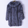 MWFur Lady Fashion Silver Fox Fur Long Striped Coat Leisure Fox Hair Collar Women Warm Outwear Winter Fur Coat