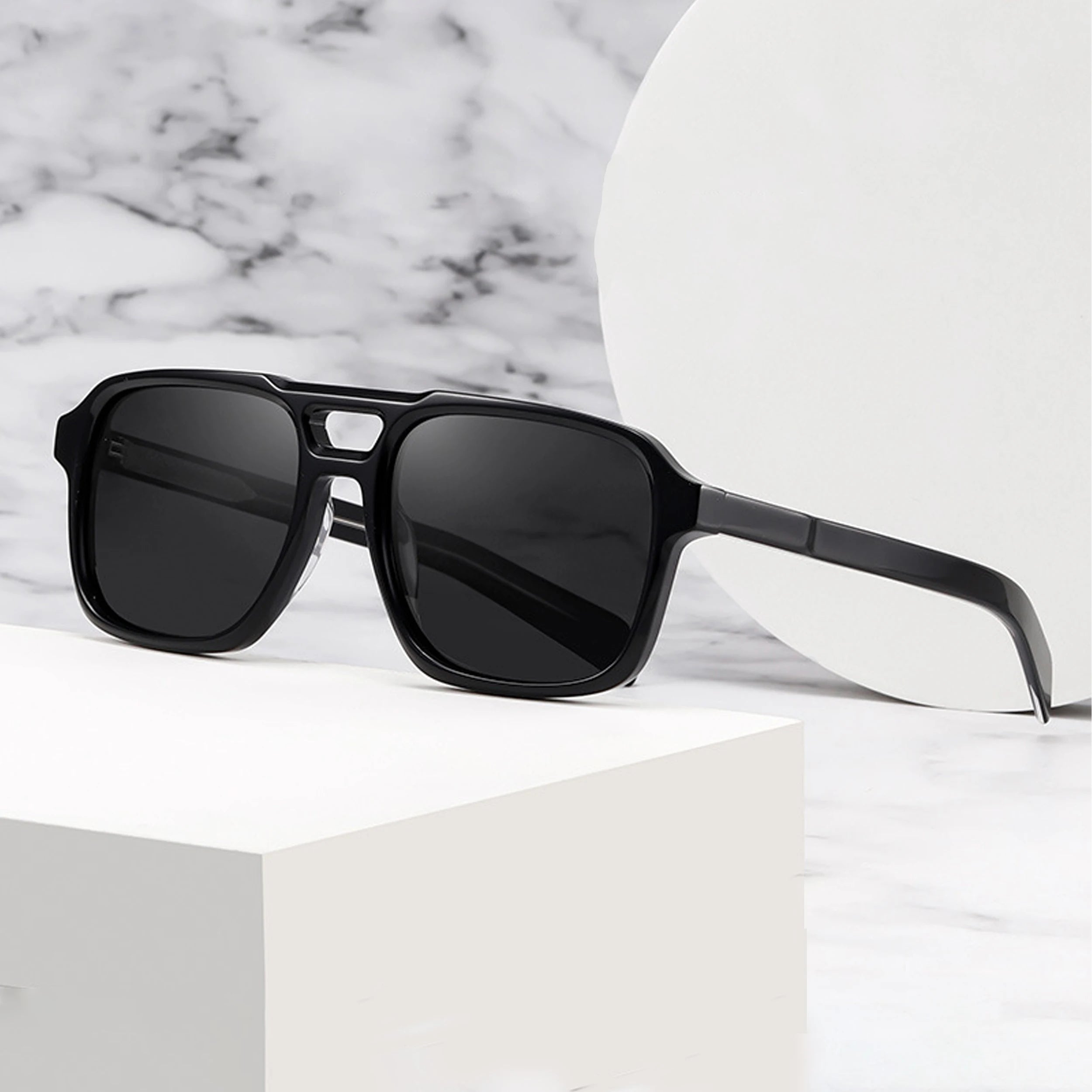 Black Sunglasses Uv400 Double Bridge 2025 Polarized Sunglasses Women Luxury Brand Acetate Sunglasses