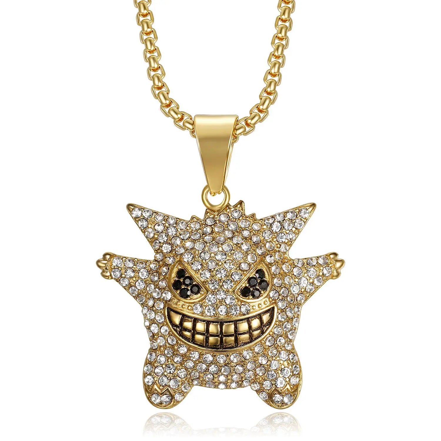 Fatingna 18K Gold Plated Stainless Steel Devil Pendant Necklace for Women Waterproof with Zircon Bezel Setting Bling Gift