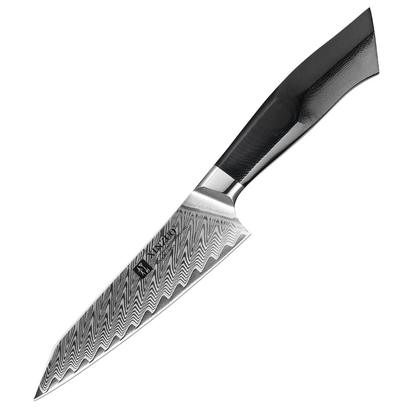 5 Inch Damascus Steel Kitchen Fruit Utility Knife with Premium Black G10 Handle Best Knives