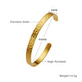 Simple Engraved Hammer Gold Plated Stainless Steel Bracelet Open Adjustable Cuff Bangle for Girls