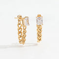 JOOLIM High End 18K Gold Plated Rectangle Zirconia Link Chain Tassel Drop Earring Stainless Steel Earrings Gold Jewelry New