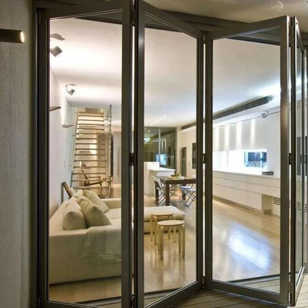 Fashionable Modern Hotel Use Bathroom Folding Doors Aluminum Alloy Frame Foldable Thermal Insulation PVC Double Tempered Glass