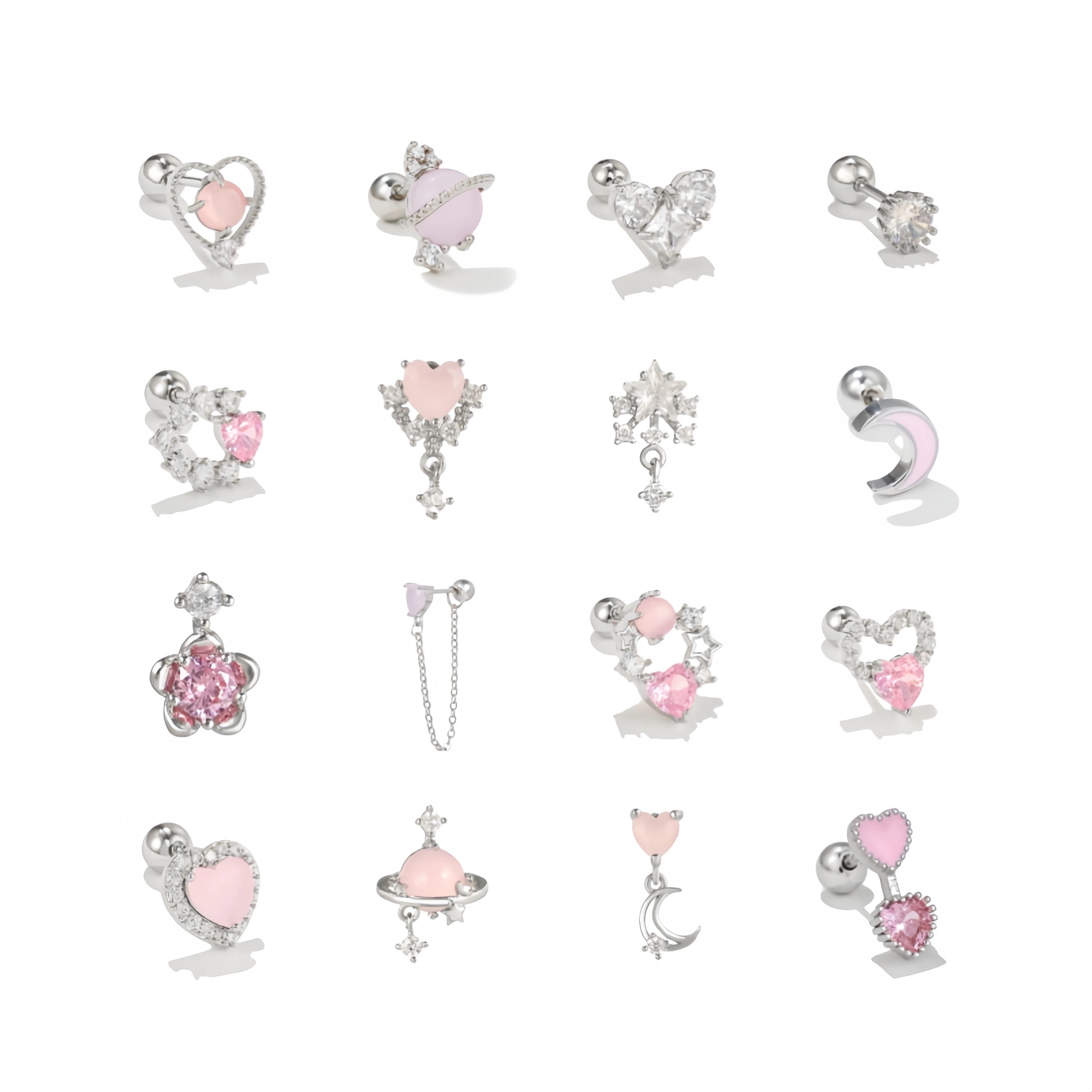 Korean Ear Jewelry Women Love Ear Bone Stud Pink Heart Star Moon Small Twist Ball Titanium Posts Gold Plated Piercing Earrings