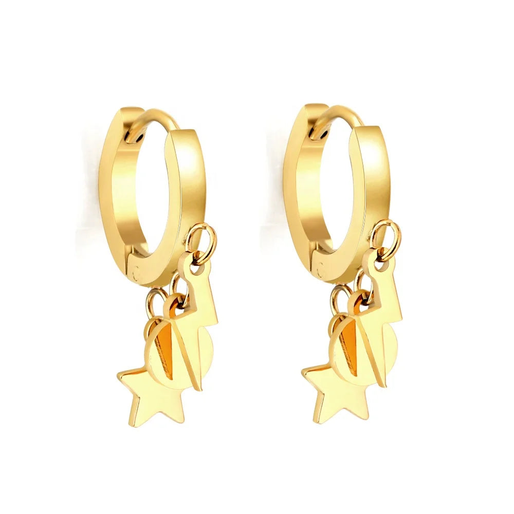 Waterproof 18K Gold Plated Earrings Custom Fashion Jewelry Women Stainless Steel Star Charm Huggie Hoop Earrings
