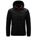 Men's Plus Size Casual Style Winter Jacket Light Warm Polyester Black Hood Bubble Puff Filled Zipper Closure