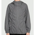 Women's Hooded Ruffled Design Zipper Street Windbreaker High Quality Zip up Collar Solid Oversized Hoodie