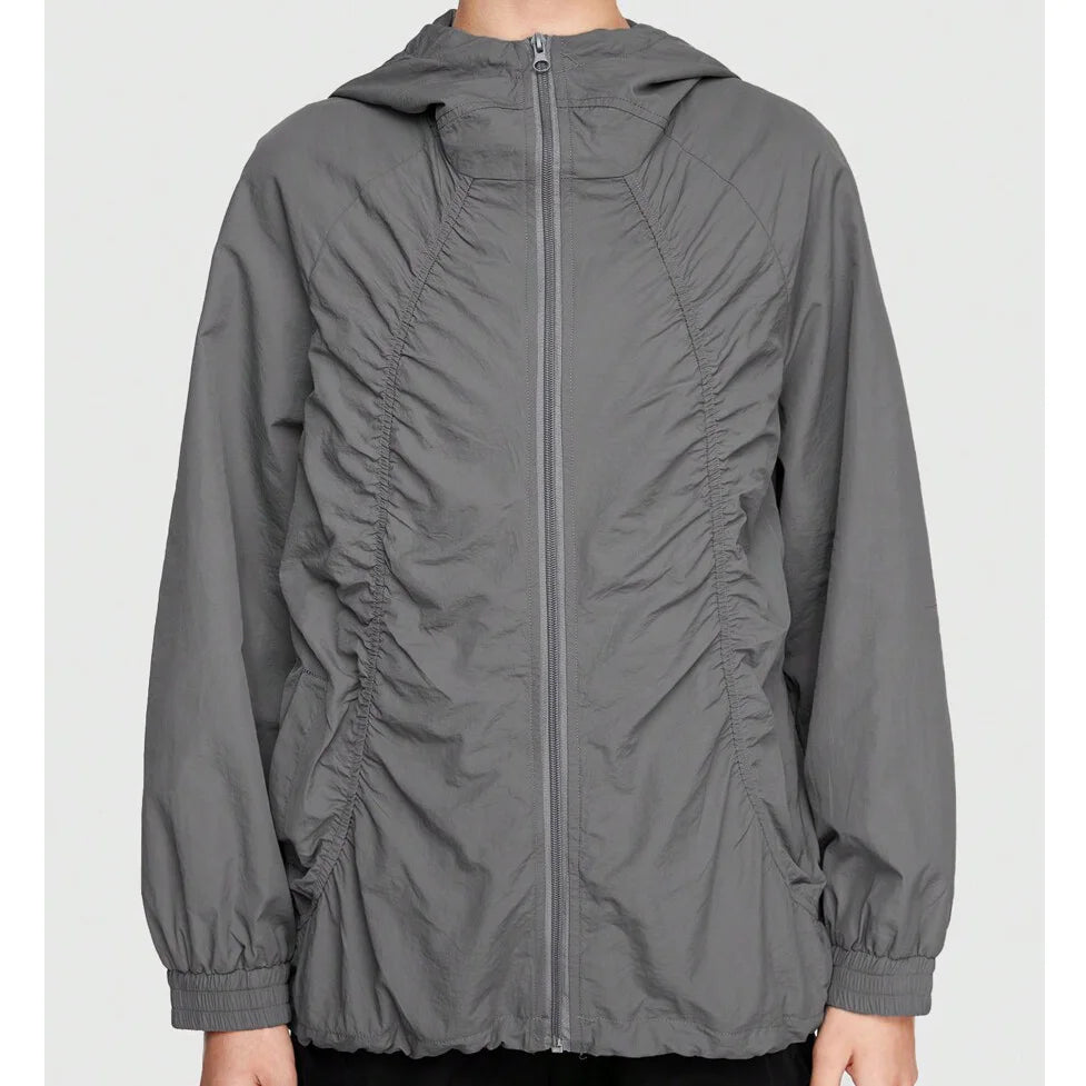 Women's Hooded Ruffled Design Zipper Street Windbreaker High Quality Zip up Collar Solid Oversized Hoodie
