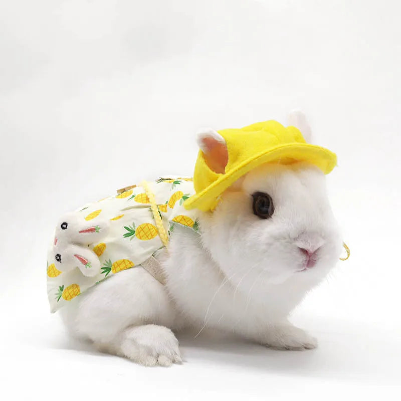 Rabbit Bunny Harness and Leash Set Adjustable Outfit Dress Walking Vest Spring Print Polyester Pets Clothes