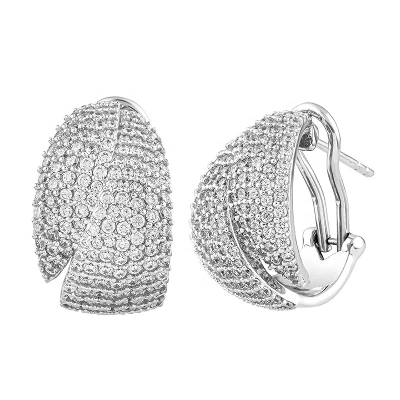 U.S.A Jewelry Ladies Luxury Earings Leaf 18k Gold Plated Cz Paved Full Diamond Zircon Women 925 Silver Earring