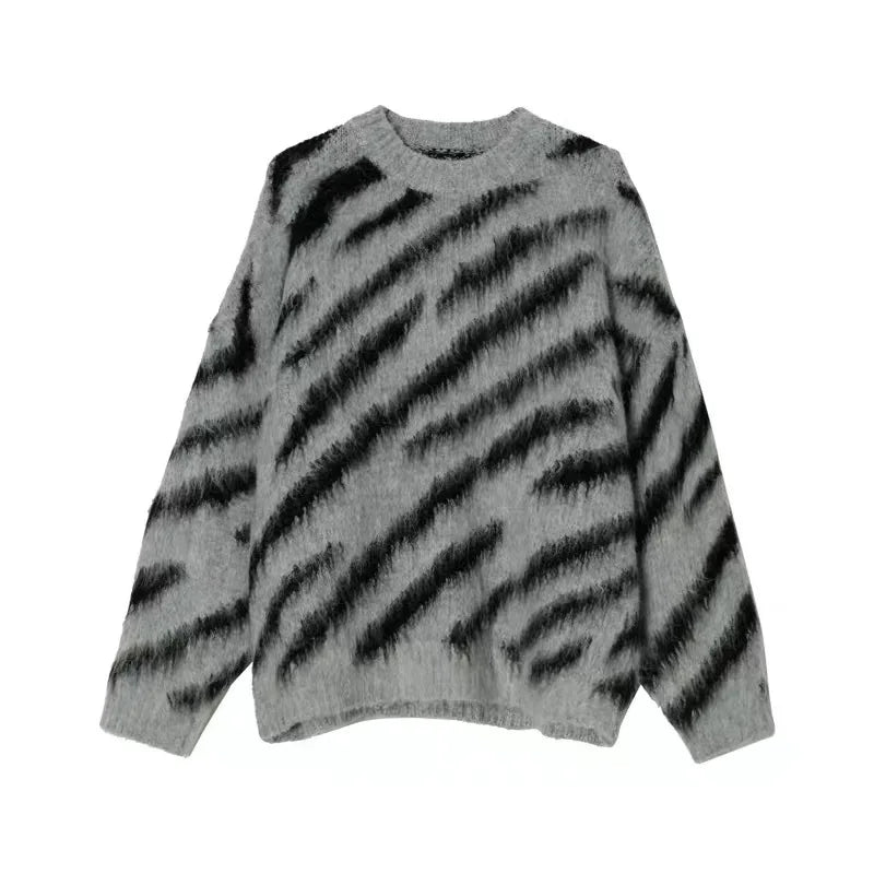 Custom Logo Men's Winter Knitted Oversized Jumper Breathable Mohair Jacquard Pullover Crew Neck Knitwear