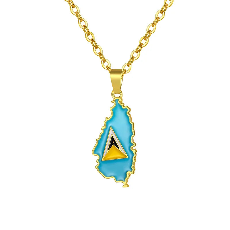 World Map Necklace Mexico Lebanon Saint Lucia Map Jewelry Pendant